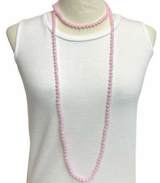 Rosanna 60" Hand Knotted Beaded Necklace - Light Pink