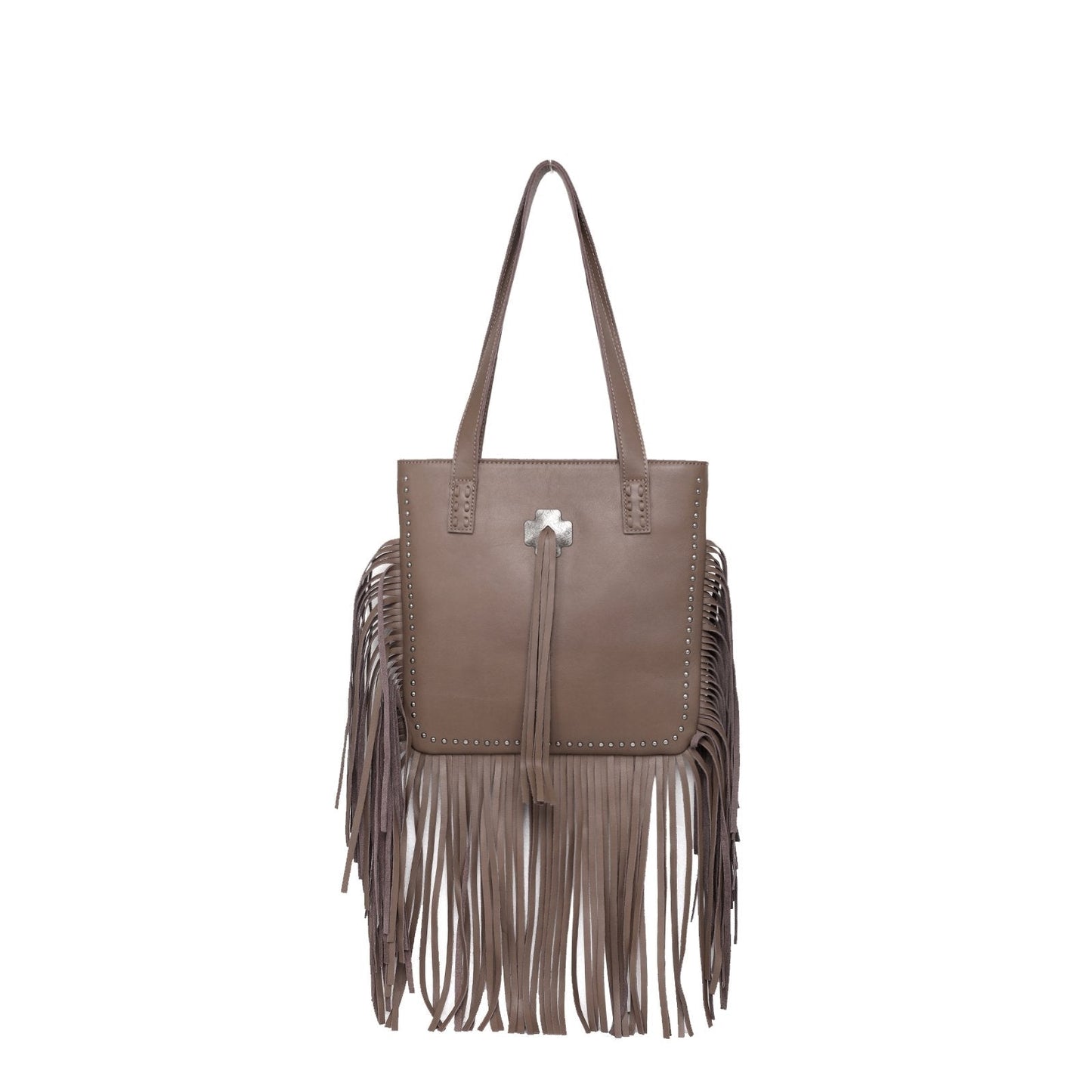 Montana West Ansley Genuine Leather Fringe Tote - Khaki