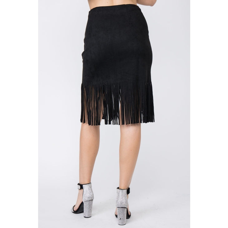 Honky Tonk Angel Black Suede Fringe Skirt