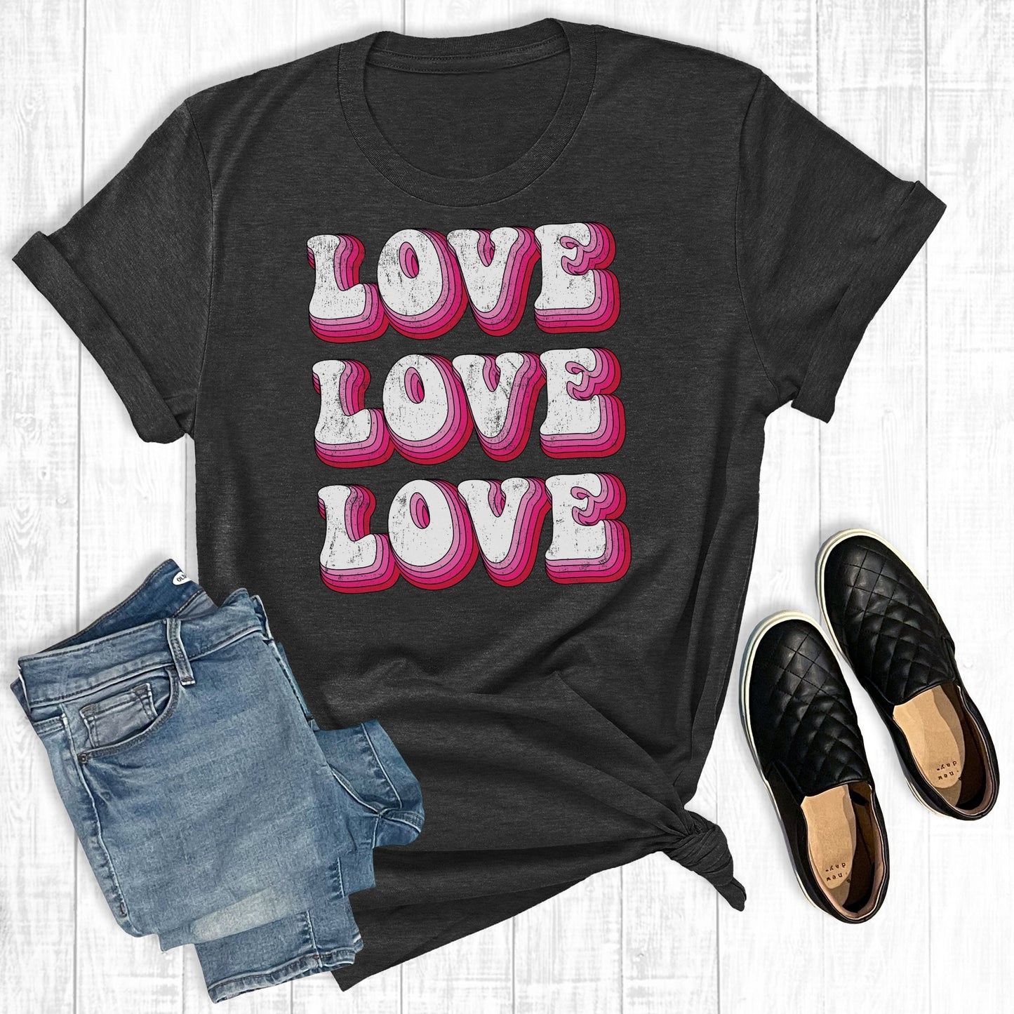 PREORDER - Vintage Retro Love Stacked Soft Boutique Tee