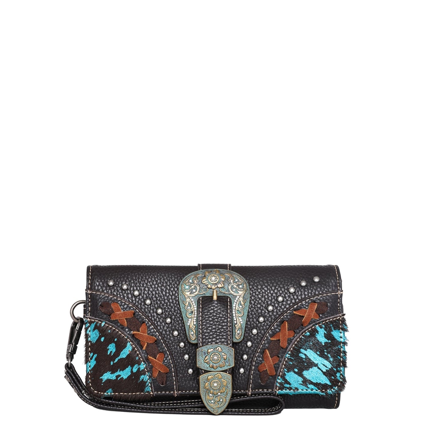 Trinity Ranch Hair-On Cowhide Buckle Collection Wristlet Wallet - Coffee