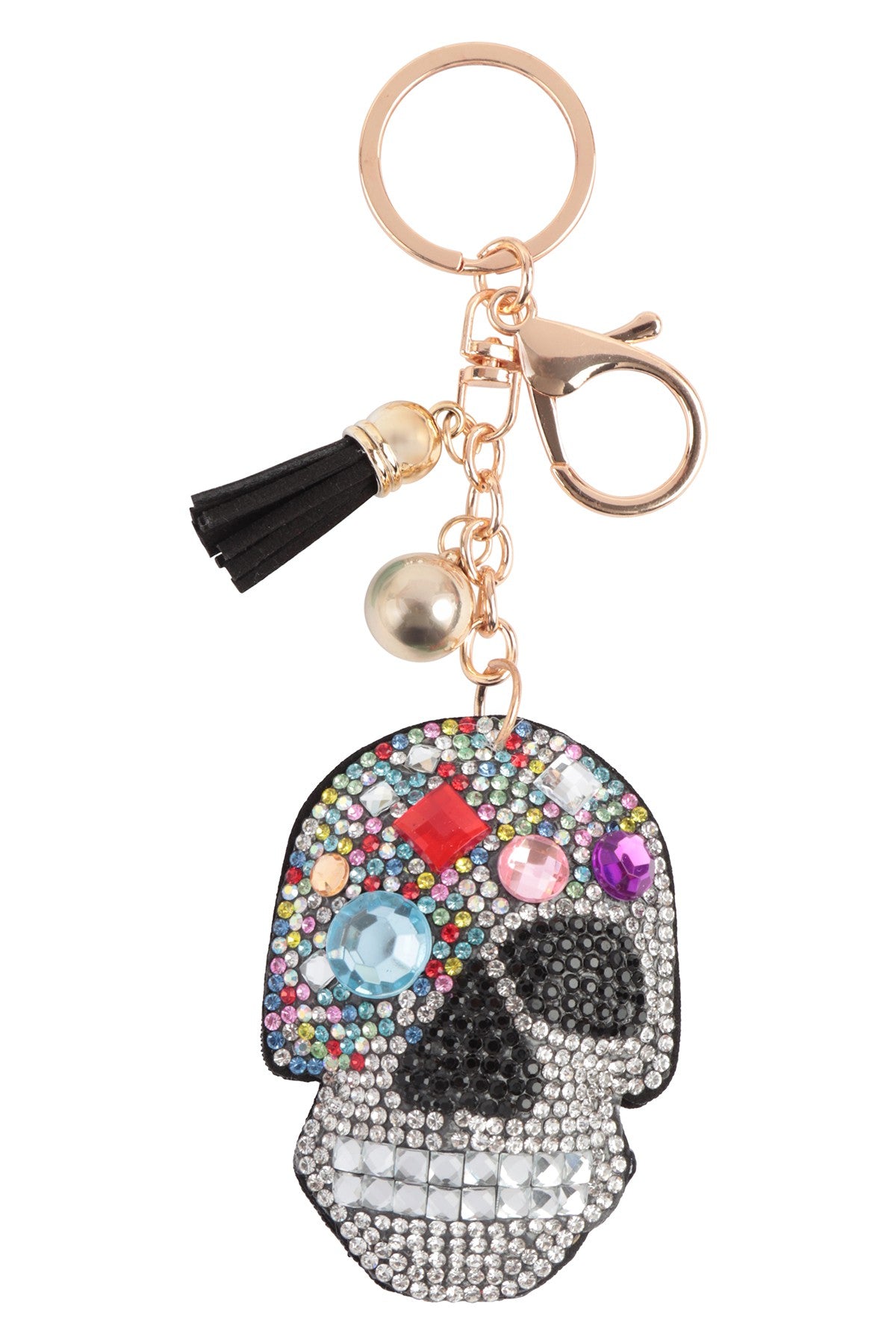 Multicolor Crystal Sugar Skull Puffy Keychain Purse Charm