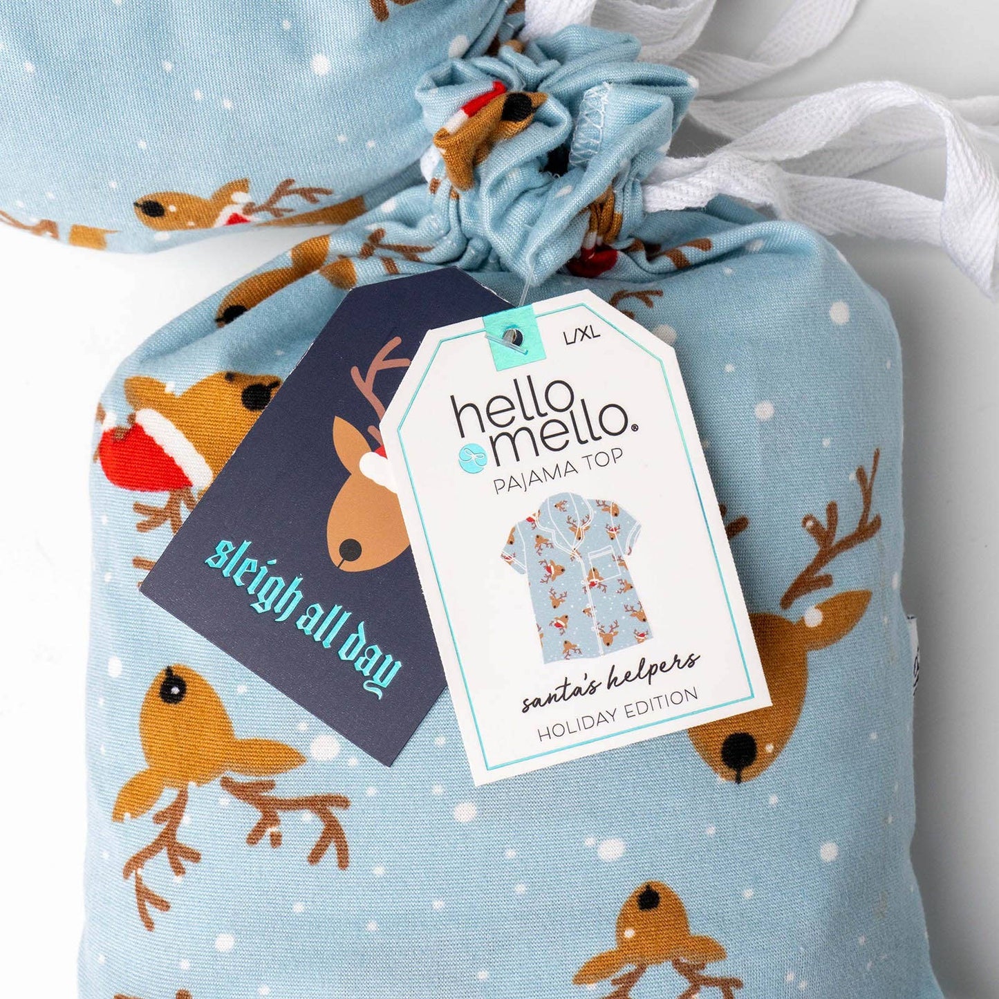 Hello Mello Soft Holiday Pajama Top in Giftable Pouch - Prancer's Plaid