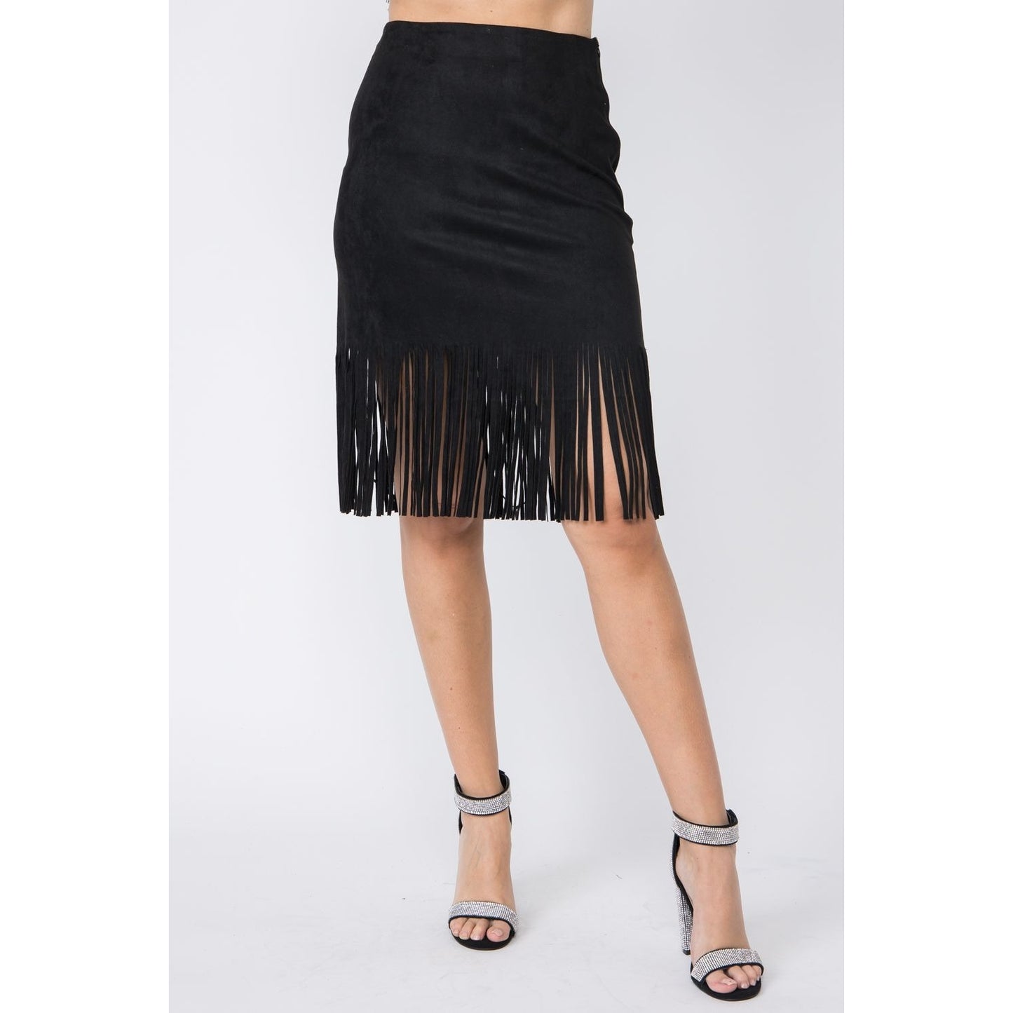 Honky Tonk Angel Black Suede Fringe Skirt