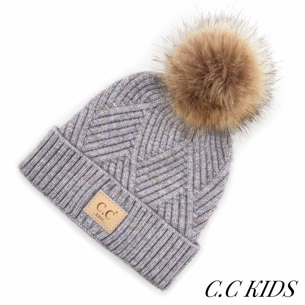 C.C Kids Patterned Faux Fur Pom Beanie Hat/2060