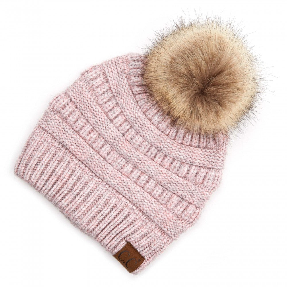 CC Beanie Soft Yarn Knit Hat w/ Natural Pom - HAT890P