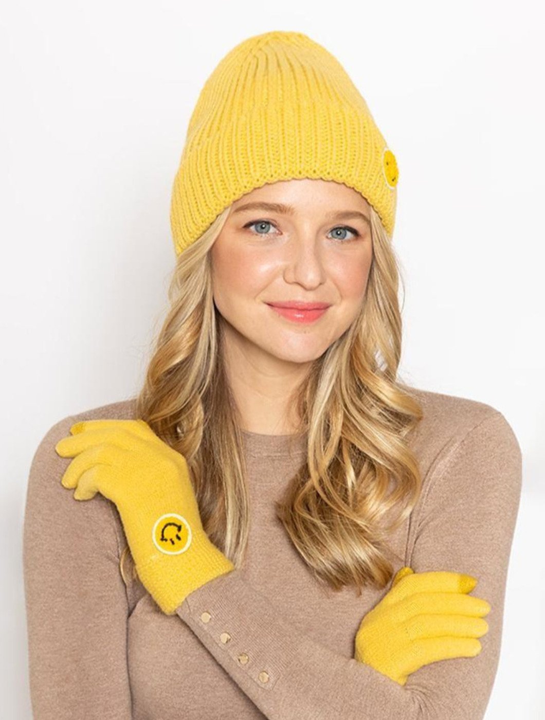 Smiley Face Patch Knit Texting Gloves - Asst. Colors