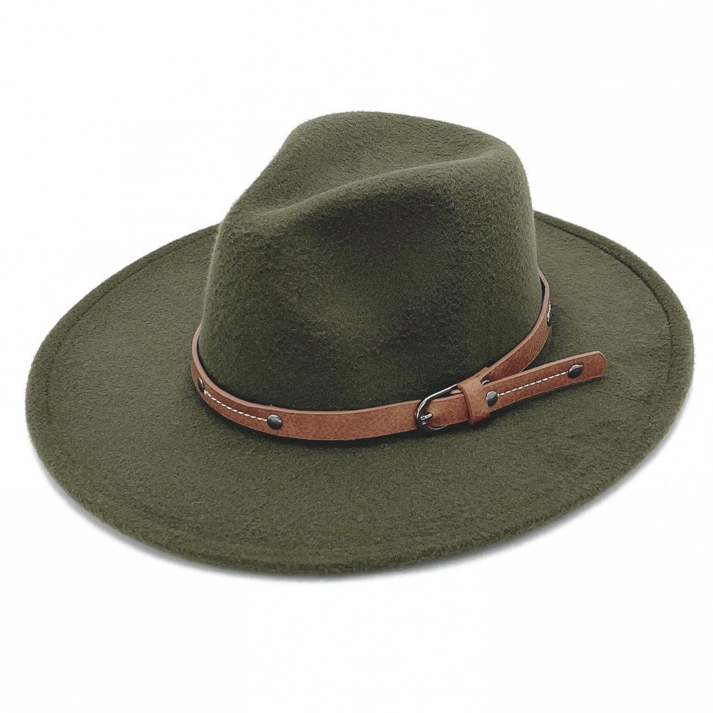 The Jessie Felt Hat w/ Studded Leather Band-Olive