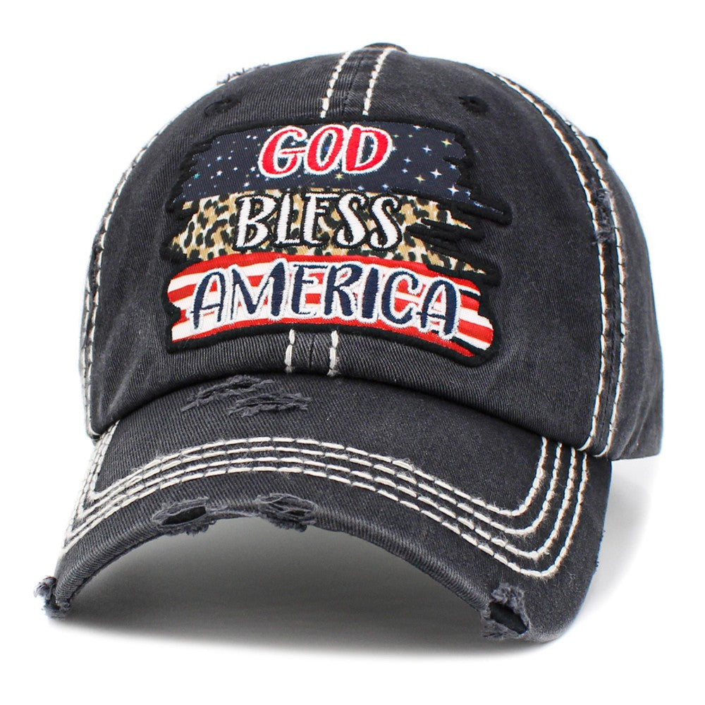 God Bless America Distressed Ballcap - Black