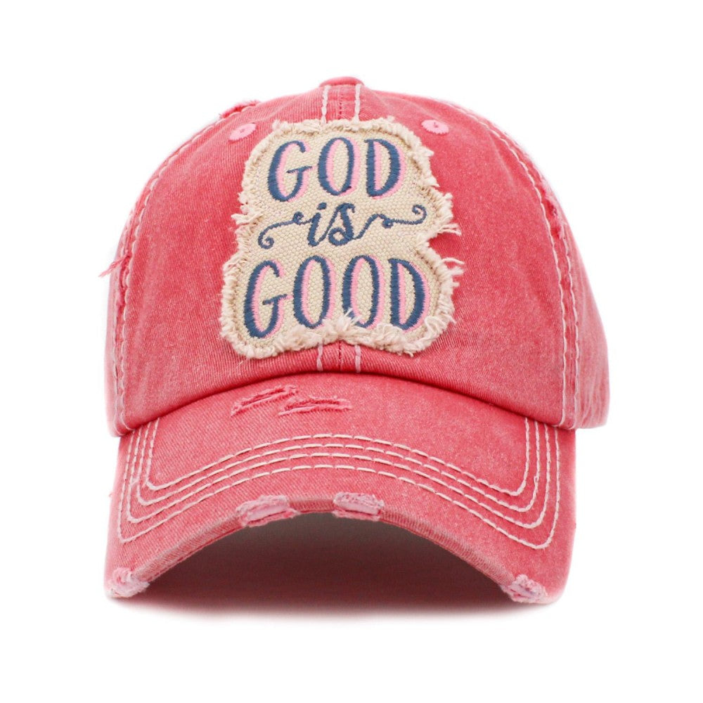 God Is Good Distressed Patch Hat - Hot Pink
