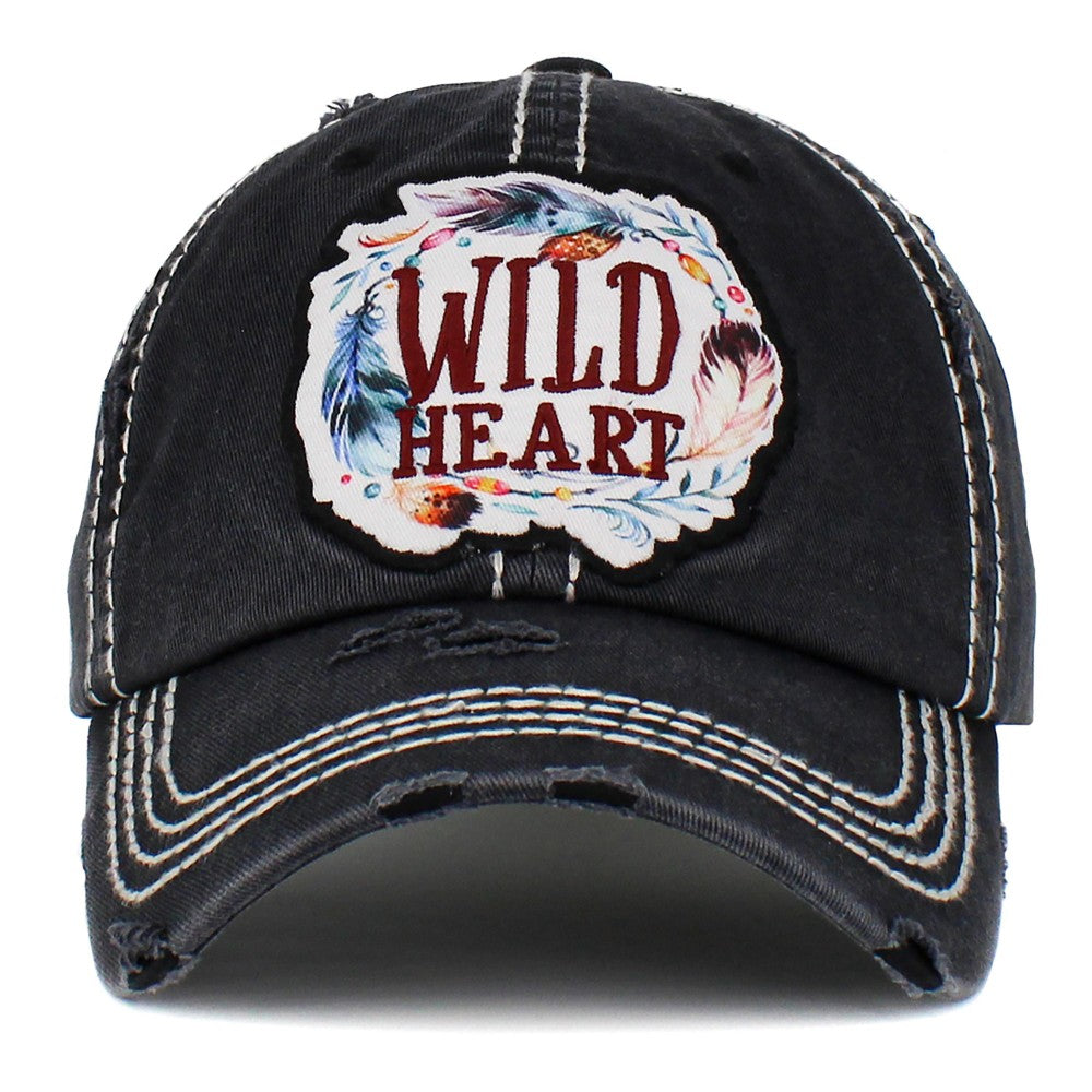 Wild Heart Patch Distressed Hat - Black