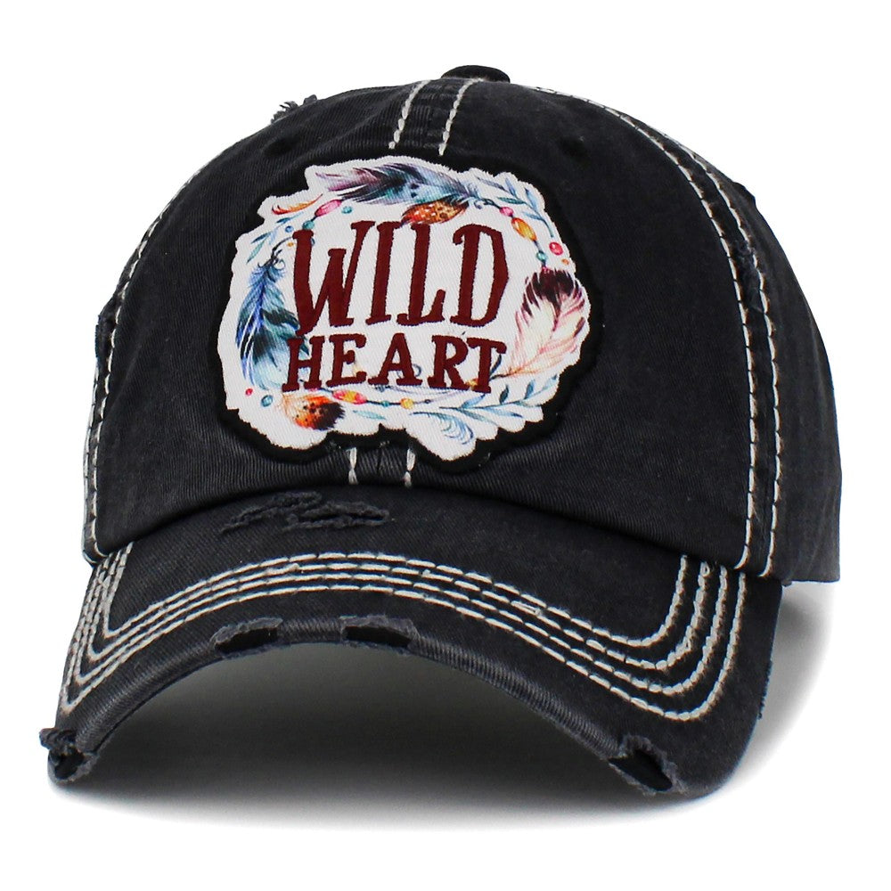 Wild Heart Patch Distressed Hat - Black