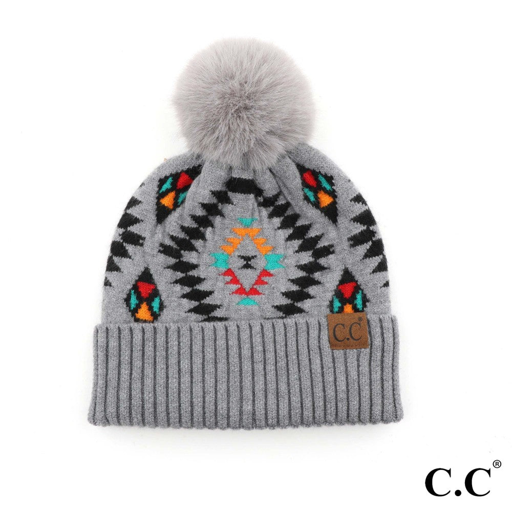 CC Beanie Aztec Print Knit Pom Beanie - HAT3001
