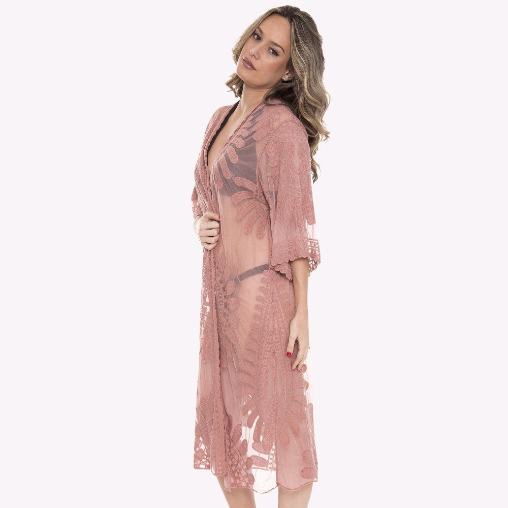 The Stevie Boho Lace Kimono - Blush