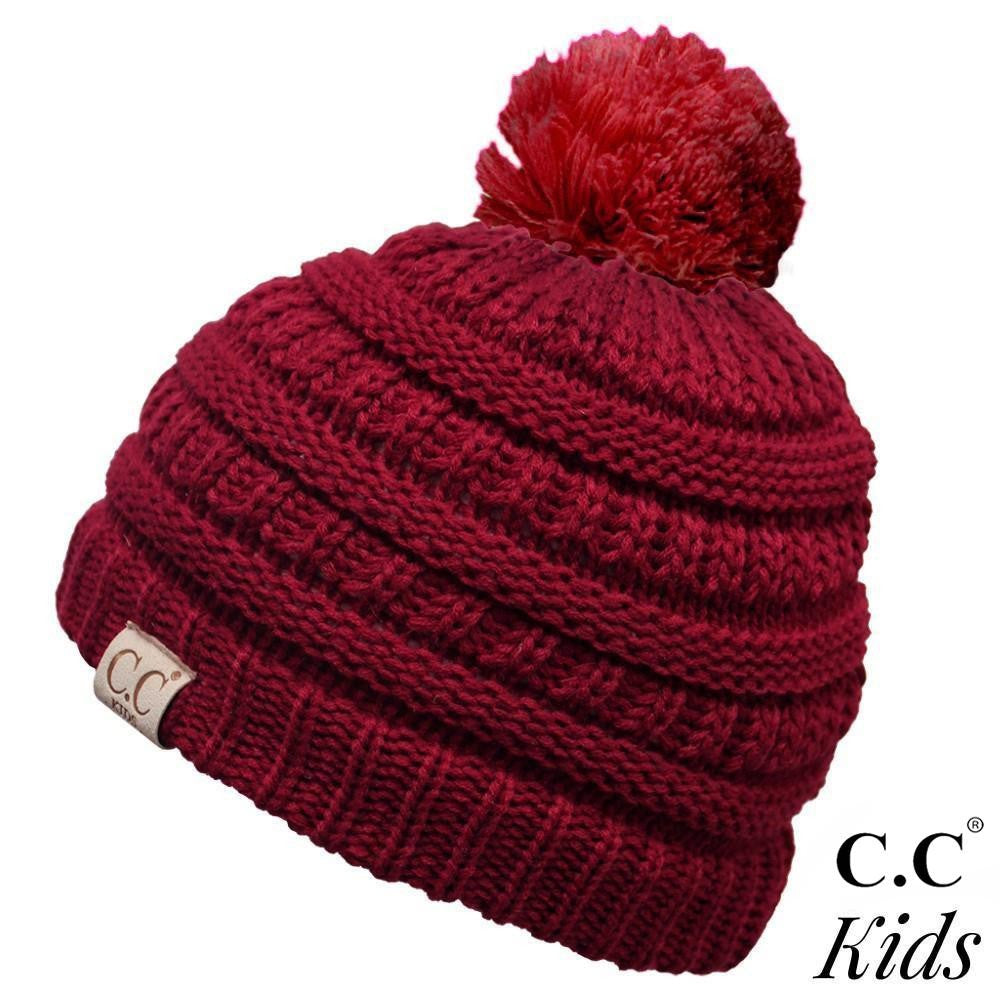 KIDS CC Beanie Ribbed Knit Solid Color Pom Hat 847