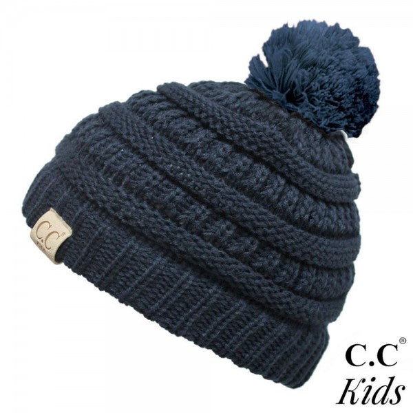 KIDS CC Beanie Ribbed Knit Solid Color Pom Hat 847