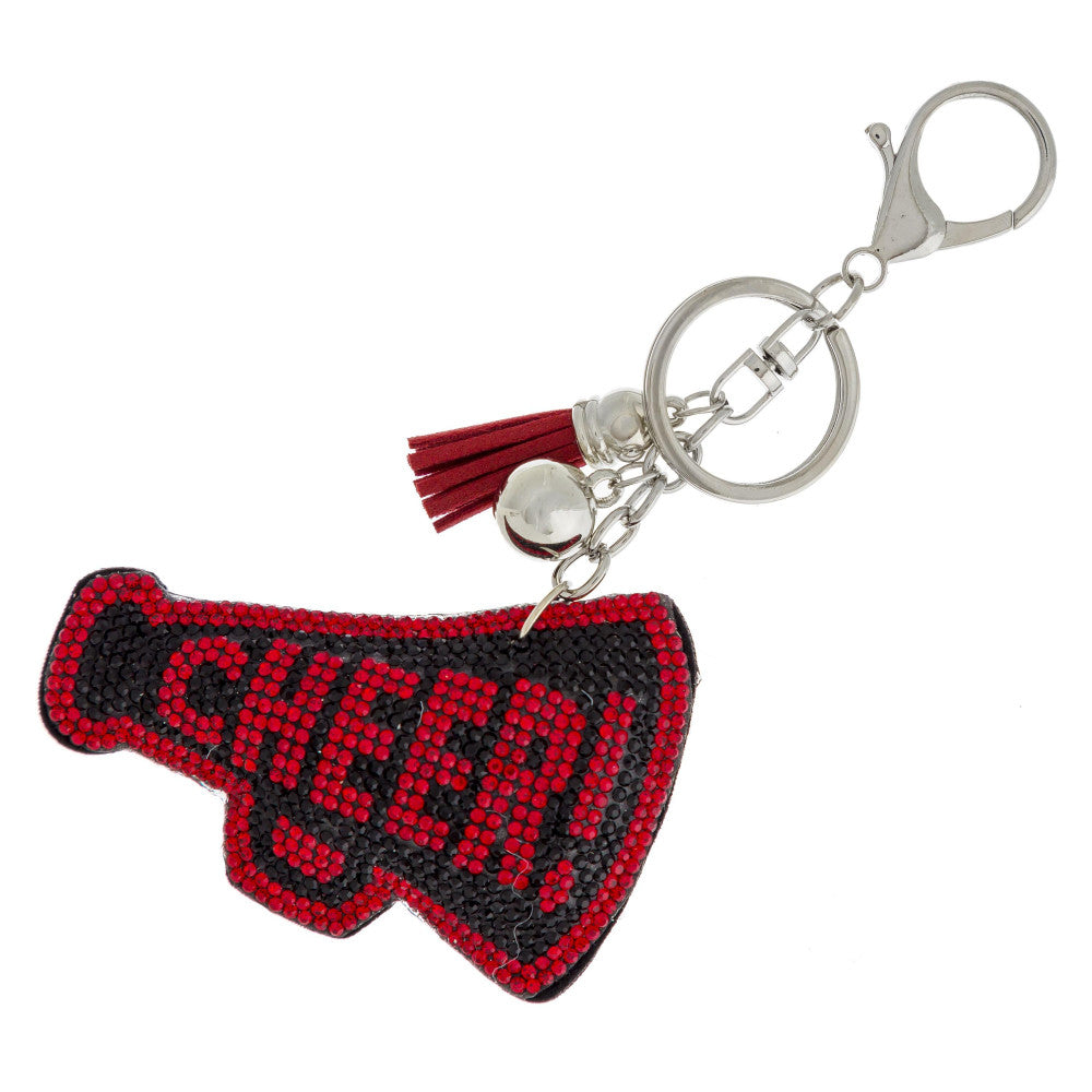 Black Red Cheer Crystal Puffy Keychain Purse Charm