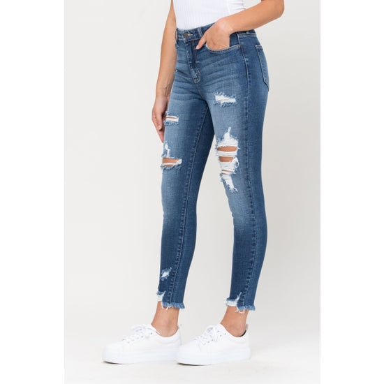 Cello Macee Jean - High-Rise Distressed Cropped Skinny - Dark Wash