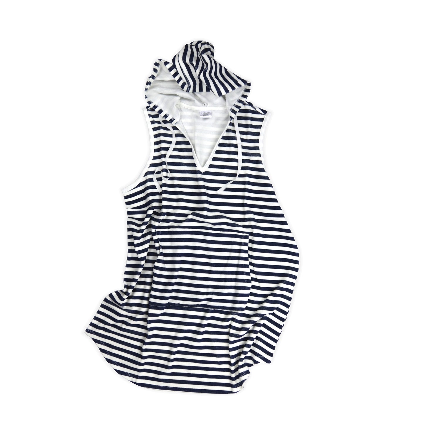 Navy Striped Resort Collection Beach/Pool Hooded Terry Cloth Cover Up