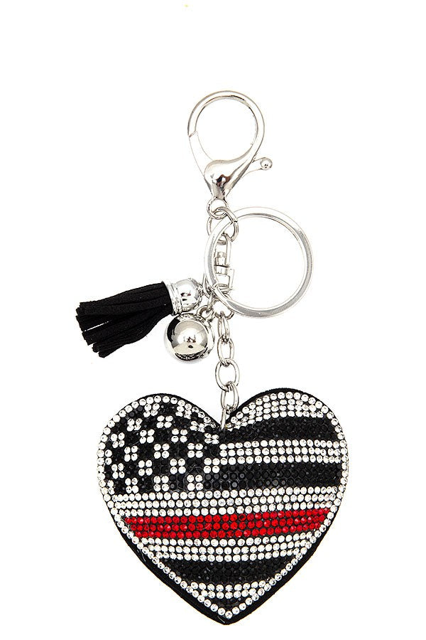Redline Heart Crystal Puffy Keychain Purse Charm