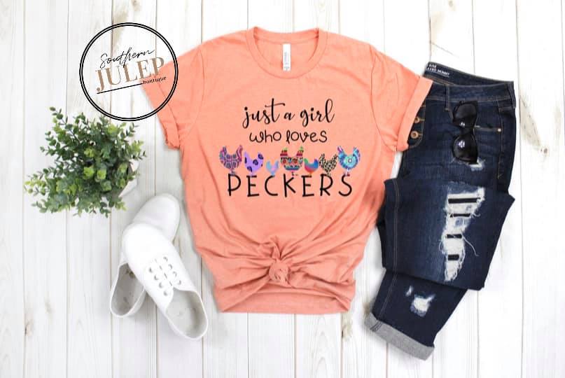 Just A Girl Who Loves Peckers Chicken Rooster SS Boutique Tee - Custom Printed Preorder Tees