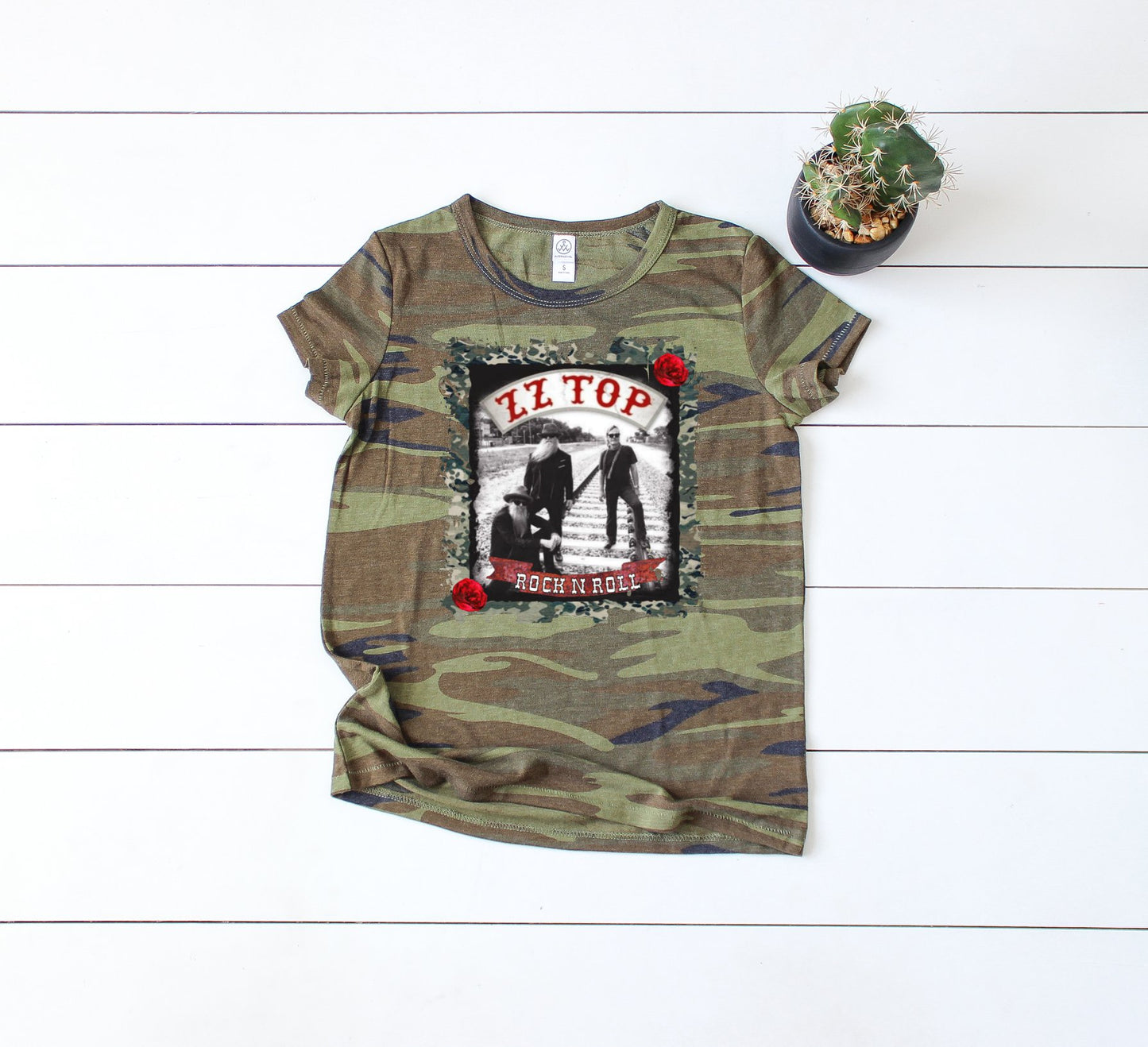ZZ Top Rock n' Roll SS Camo Boutique Tee - Custom Printed Preorder Tees