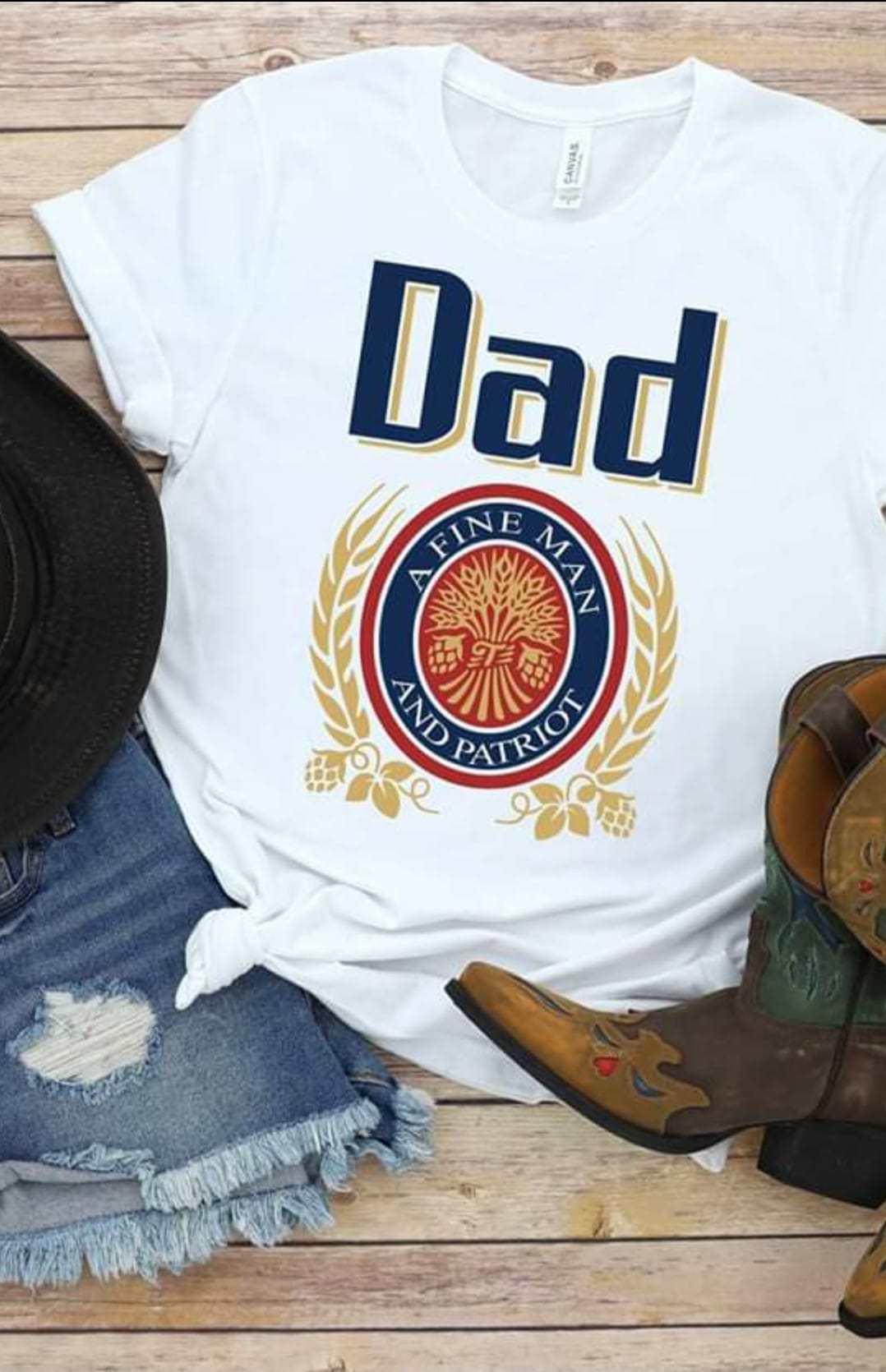 Dad A Fine Man & Patriot White SS Boutique Tee - Custom Printed Preorder Tees