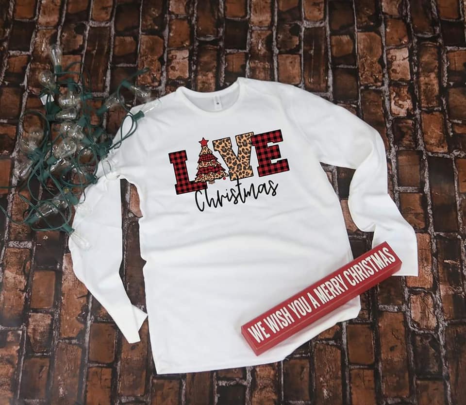PREORDER - Leopard/Red Plaid Love Christmas LS Boutique Soft Tee