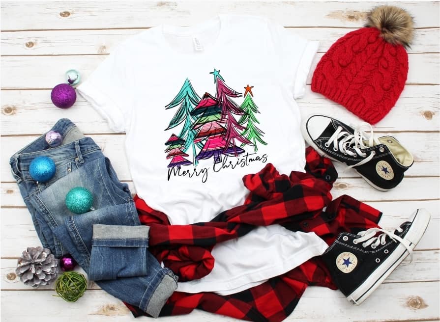 PREORDER - Merry Christmas Color Trees SS Boutique Soft Tee