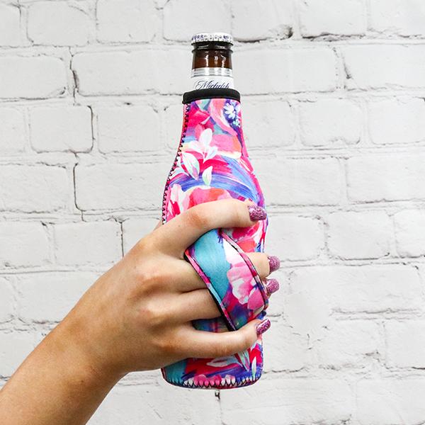 Tropical Floral Neoprene Bottleneck Bottle Holder with Handle