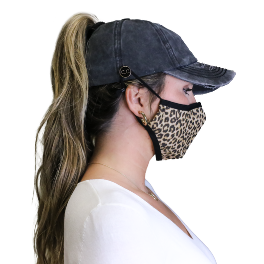 NEW CC Distressed Criss Cross Ponytail PonyCap w/ Side Button For Face Masks (Asst. Colors)