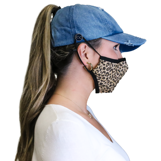 NEW CC Distressed Criss Cross Ponytail PonyCap w/ Side Button For Face Masks (Asst. Colors)