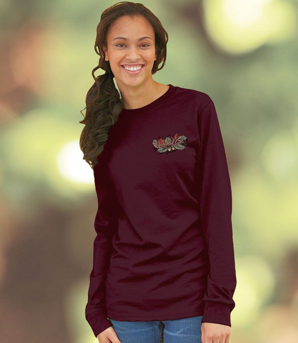 Cherished Girl® -Thankful, Grateful, Blessed Womens Long Sleeve Christian Tee