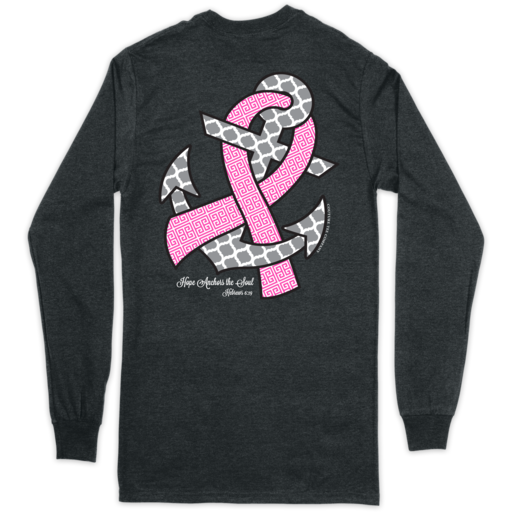 Hope Anchors The Soul Breast Cancer Ribbon LS Tee by Southern Couture
