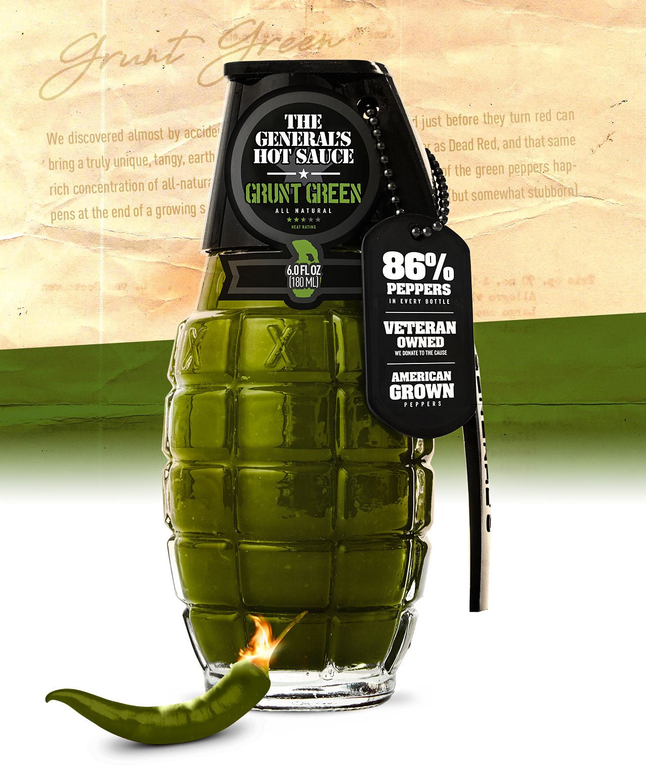 The General's Hot Sauce - Grunt Green - 6 oz.