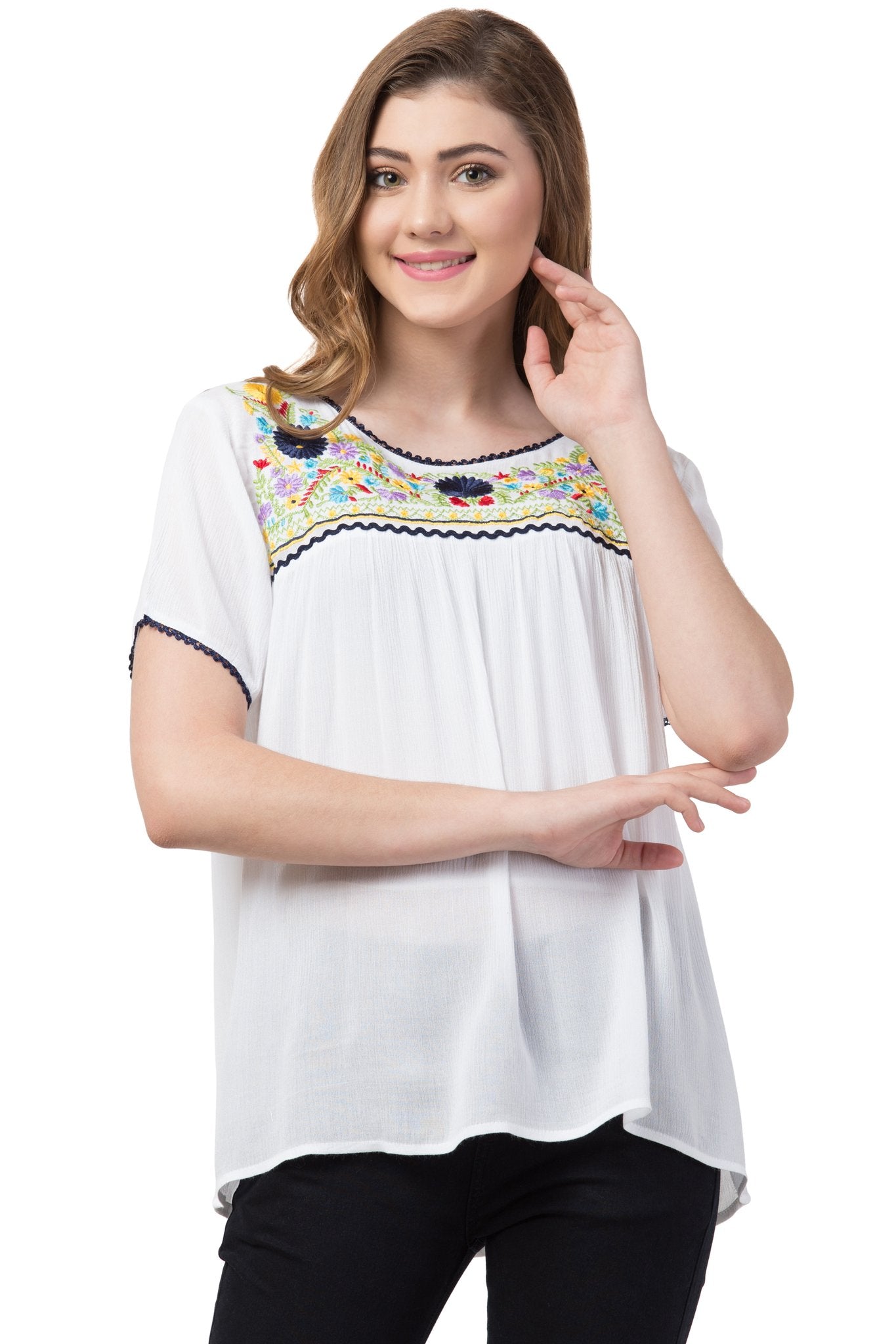 Maria Ivory Floral Embroidered Tunic Top