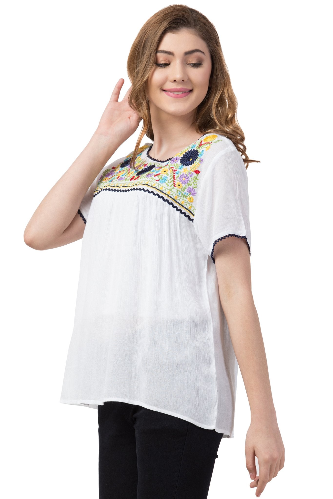 Maria Ivory Floral Embroidered Tunic Top