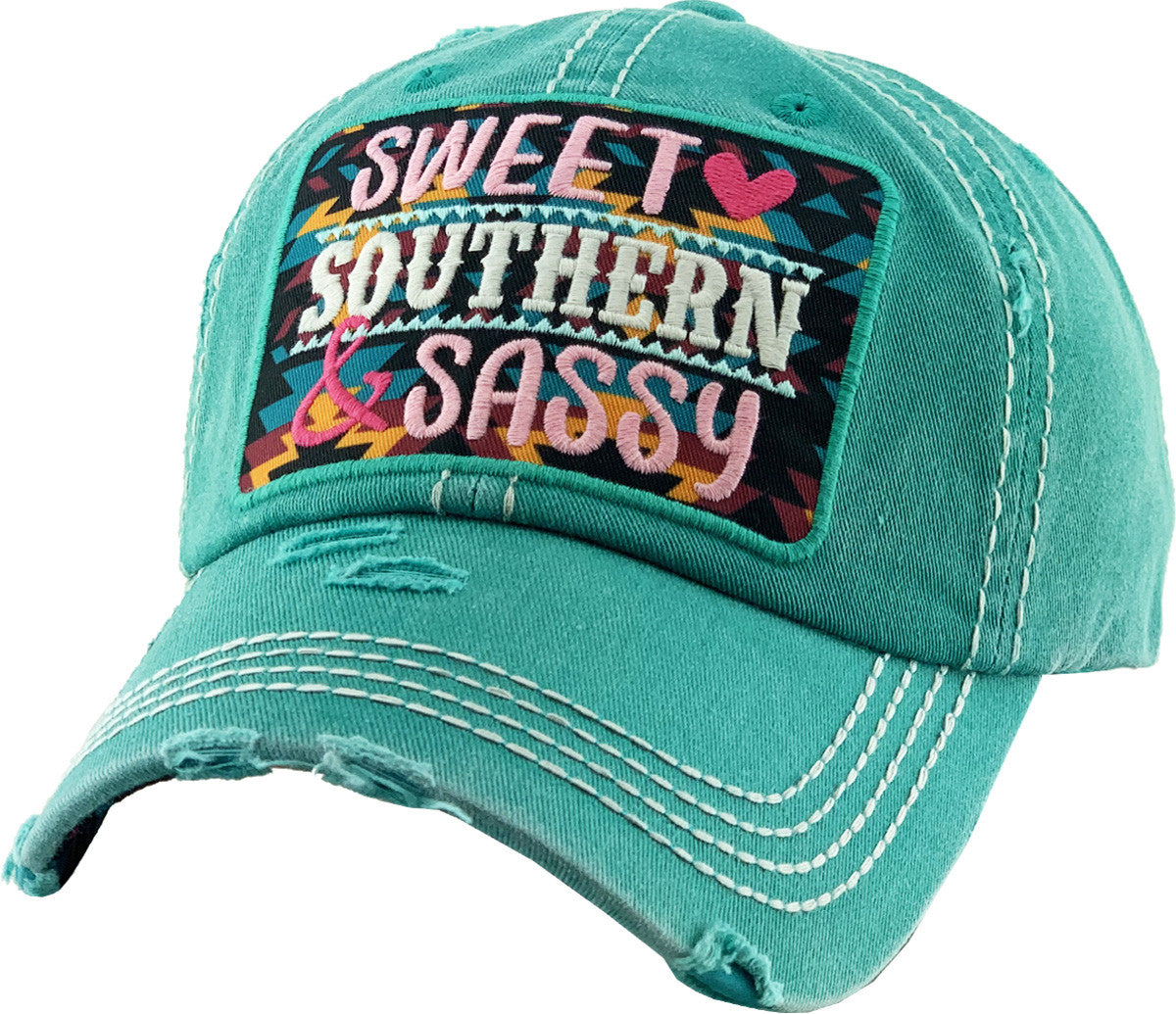 Turquoise Sweet Southern & Sassy Vintage Look Baseball Cap