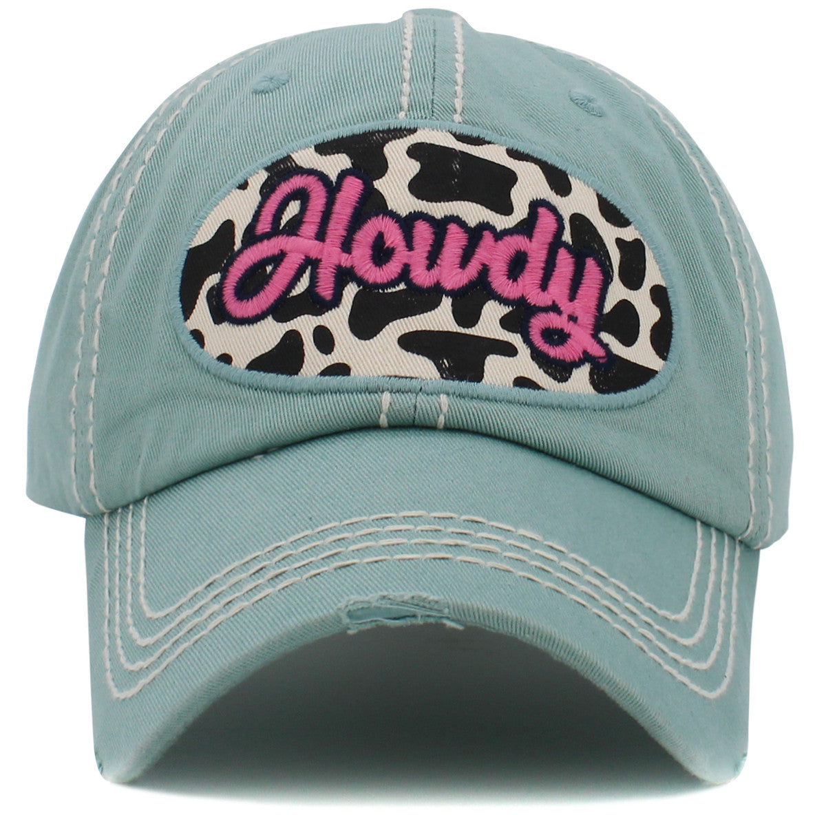 Vintage Look Howdy Leopard Patch Hat - Seafoam