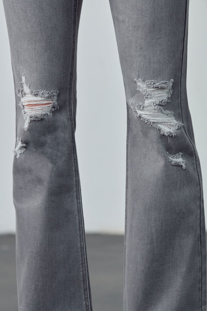 KanCan LENNON Mid Rise Flare Jeans - Light Grey