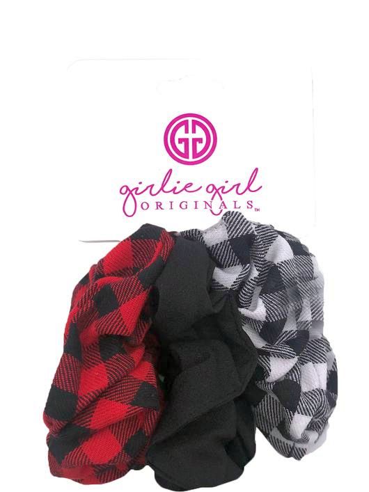 Pack of 3 Assorted Hair Scrunchies - Assorted Plaid Check - SCR-35
