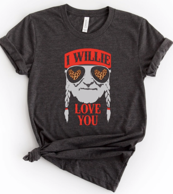PREORDER - I Willie Love You Leopard Hearts Soft Boutique Black Tee