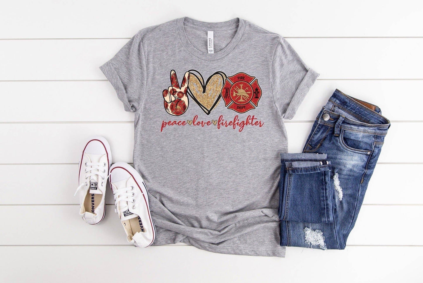 PREORDER - Peace Love Firefighter SS Boutique Soft Tee