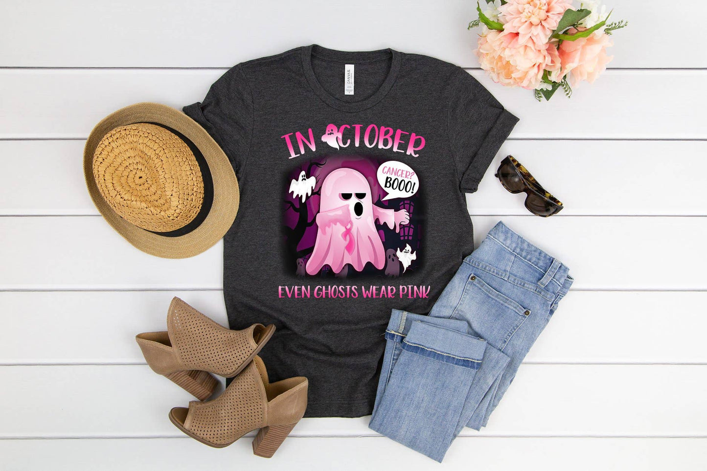 PREORDER - Even Ghosts Wear Pink Breast Cancer Awareness Boutique Soft Tee