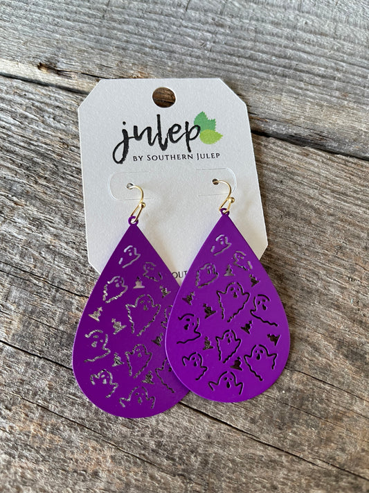 Halloween Metal Teardrop Earrings - Purple/Ghosts