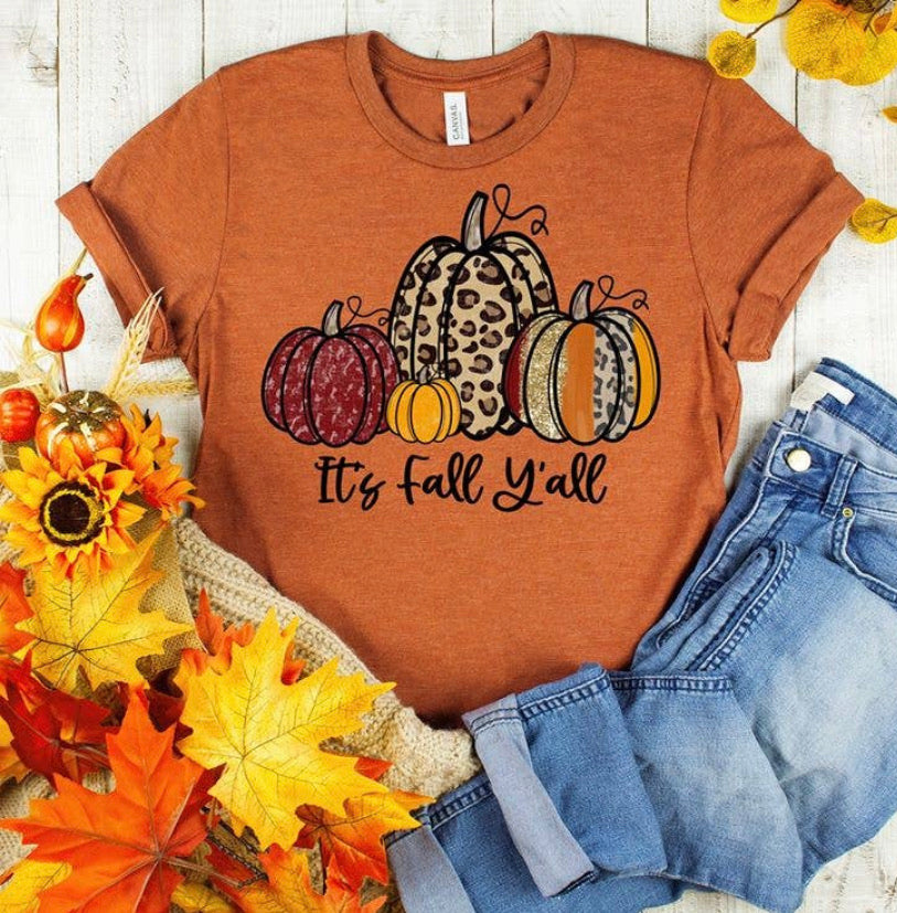 PREORDER - It’s Fall Y’all Leopard Pumpkins Boutique Soft Tee