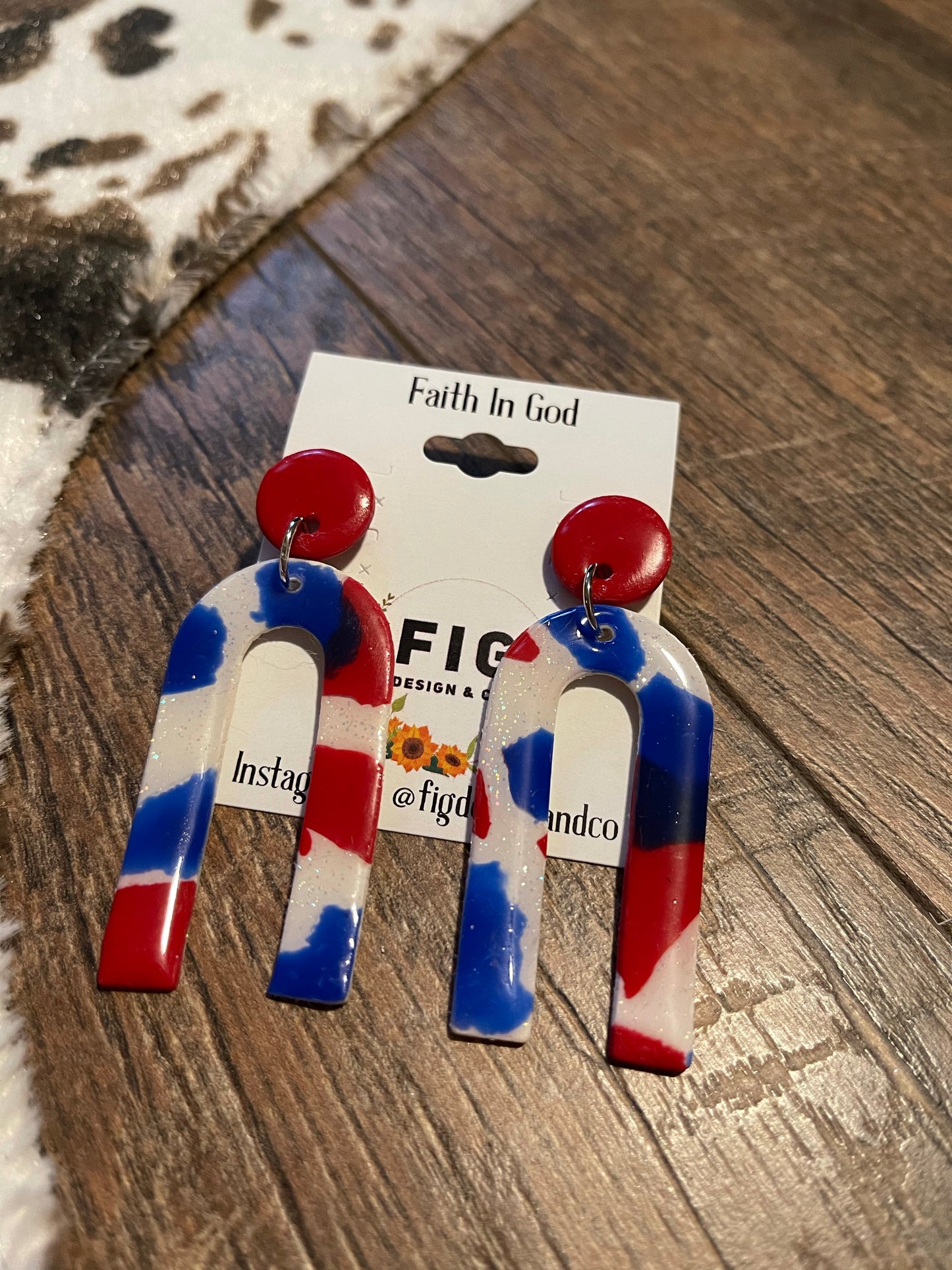 FIG // Handmade Clay Earrings - Red, White, & Blue Rainbow Dangles