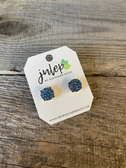 The Lina Druzy Stud Earrings - Montana Blue Abalone/Gold