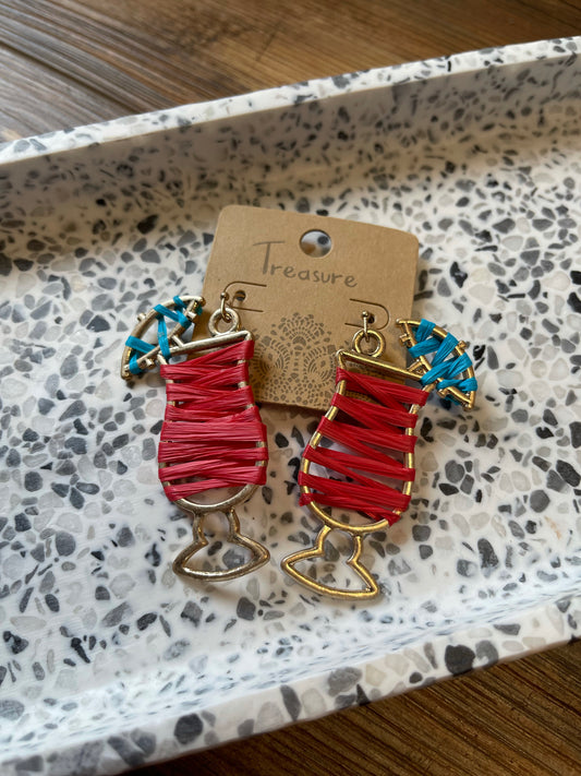 The Tropical Drink Raffia Wrapped Statement Earrings - Red