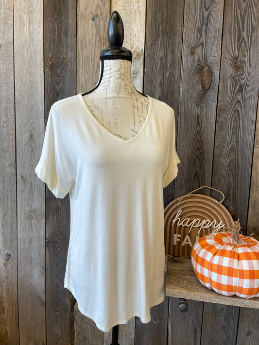 Curvy Evelyn Ivory Luxe Rayon V-Neck Top